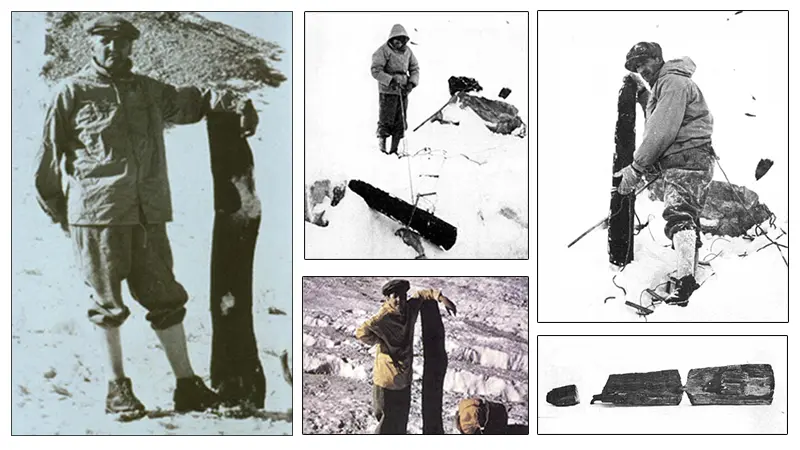 Fernand Navarra exibindo os pedaços de madeira da Arca de Noé encontrados no Monte Ararate Fernand Navarra exibindo os pedaços de madeira da Arca de Noé encontrados no Monte Ararate