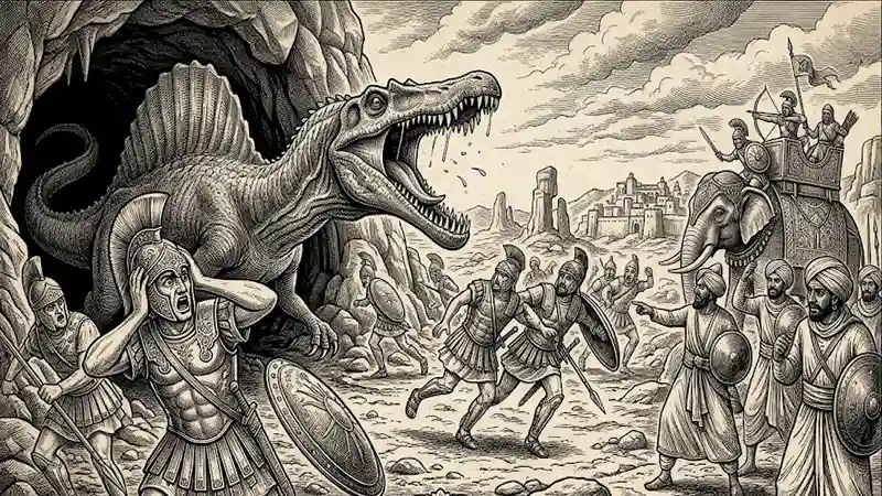 Alexandre o Grande também viu uma criatura semelhante a um dinossauro.